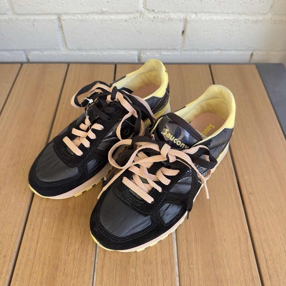 Saucony Shadow Original Women US 7 Black Yellow Retro Lifestyle Sneaker S60591-1